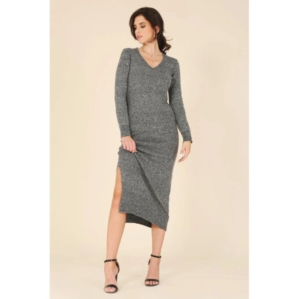 NWT LILOU gray sweater stretch dress MEDIUM